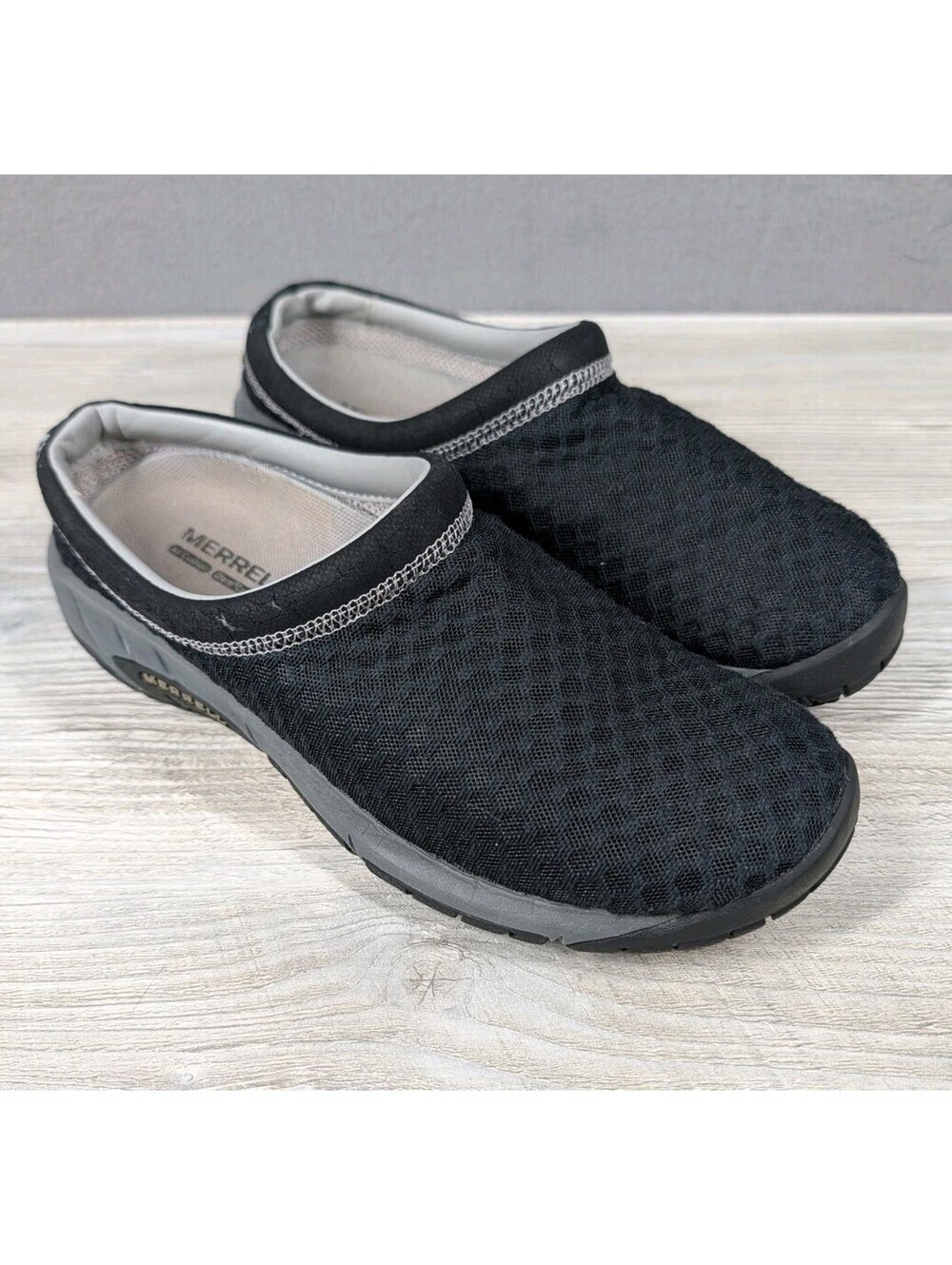 Merrell Womens Size 9 Black Gray Encore Breeze 3 Mesh Slip On Clog Comfort